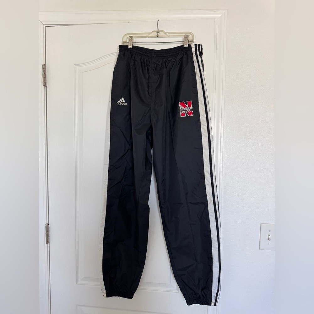 Adidas Black Track Pants with Nebraska  Husker logo embroidered